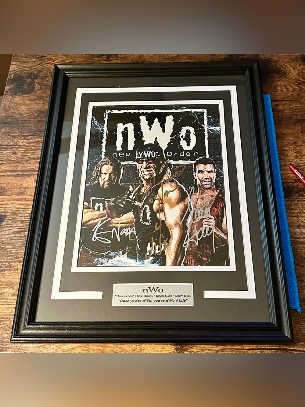 nWo Hulk Hogan, Kevin Nash, Scott Hall Signed Framed Matted Photo